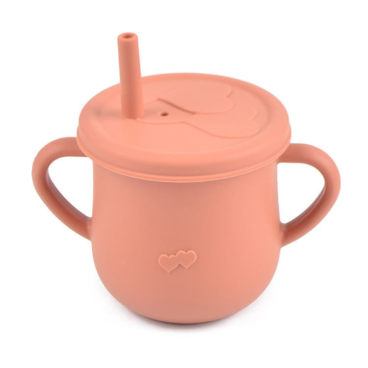 Taza de agua de paja de silicona para niños de grado alimenticio taza de agua resistente a caídas bebé taza de agua de silicona binaural taza de silicona para beber