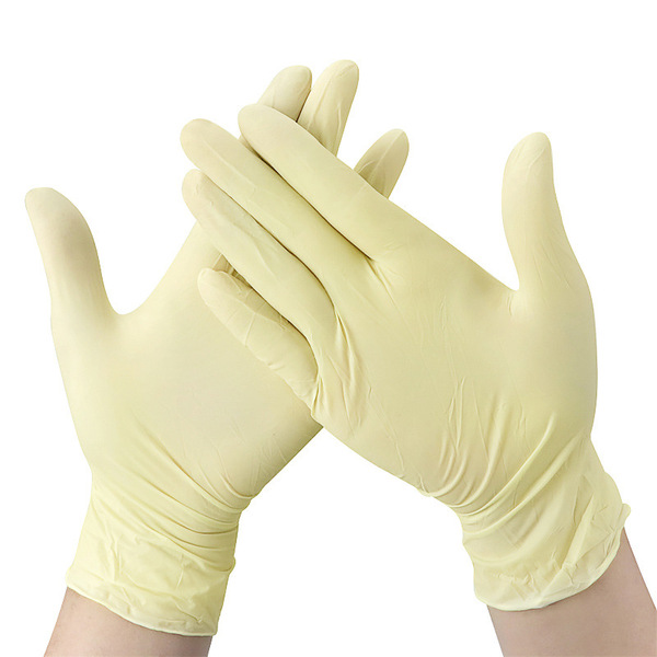 Yellow disposable rubber gloves