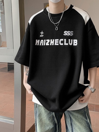 Short-sleeved T-shirt for men, summer new arrival, heavyweight American-style high-street trendy brand, contrasting color raglan sleeve loose-fit half-sleeved T-shirt for men.