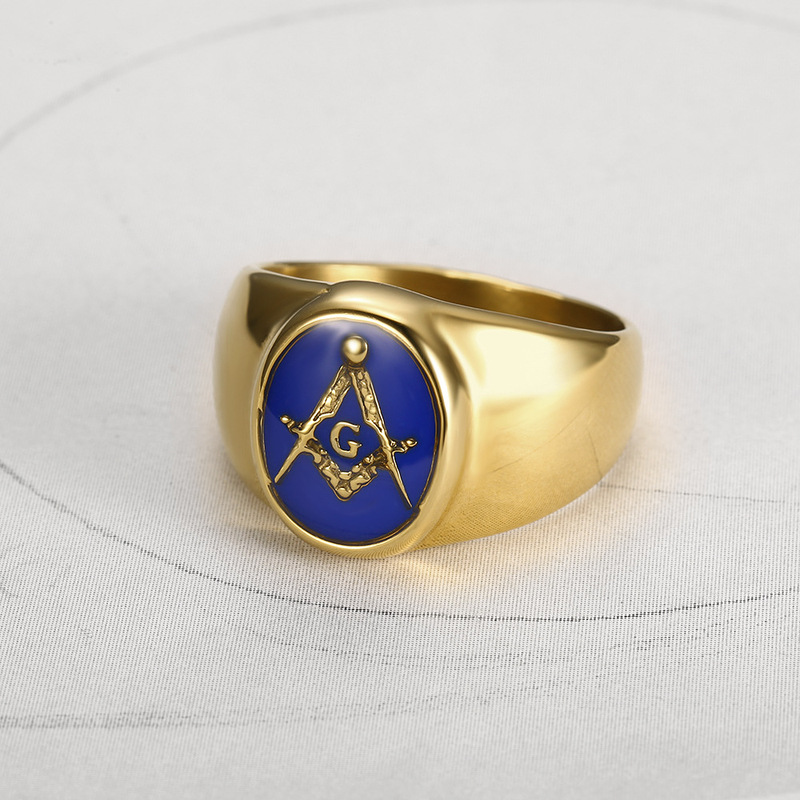 European and American Ins Style Hip Hop Punk Fashion Trend Men's Jewelry Creative AG Ring Blue Glue Masonic Ring