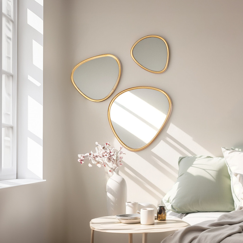 Creative Living Room Wall Decorative Mirror Simple Geometric Pebble Combination Mirror Home Wall Hanging Porch Bedroom Decorative Mirror