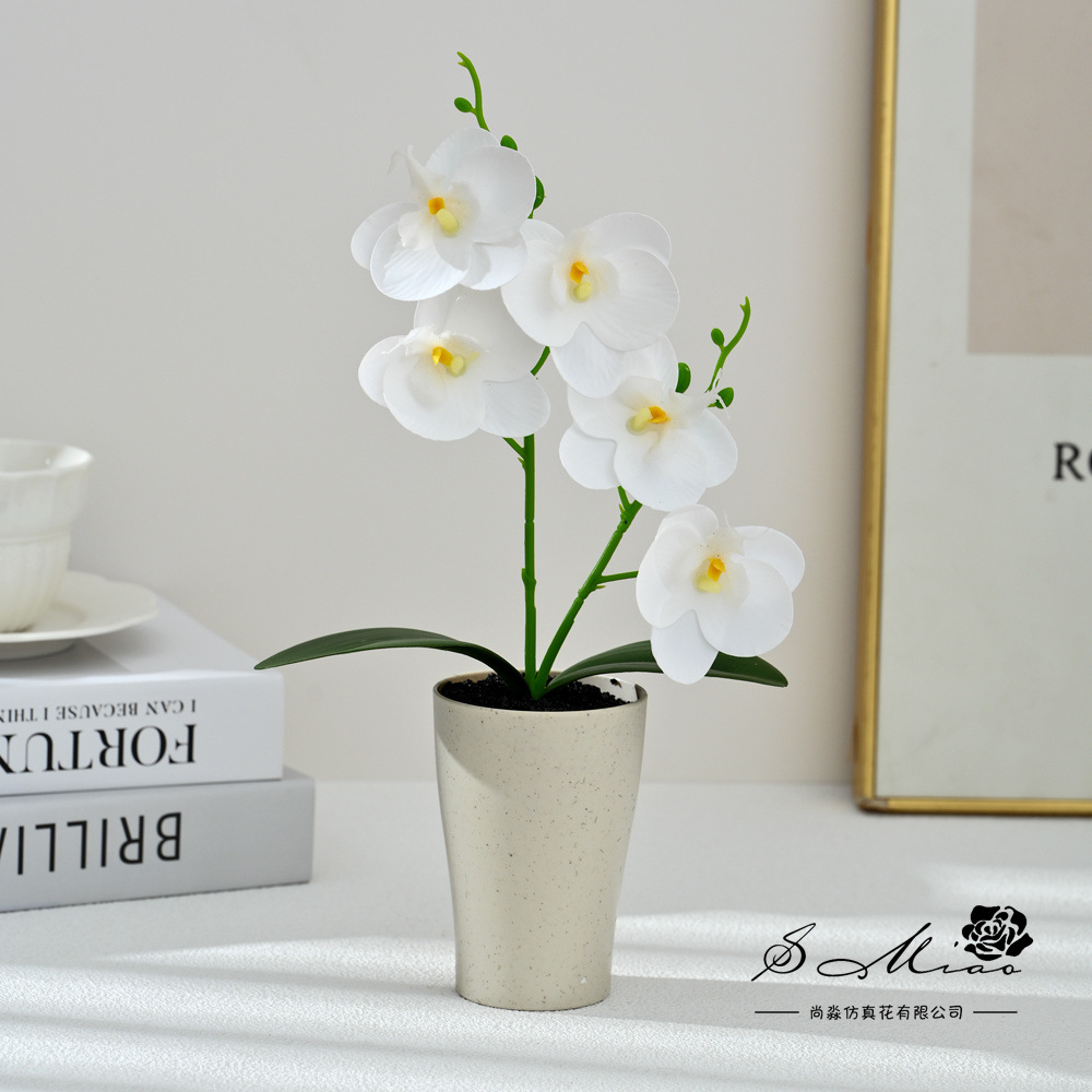 Dos dientes cinco flores sensación de mano pequeña orquídea mariposa imitación bonsai flores falsas decoración del hogar fotografía flores artificiales flores de boda