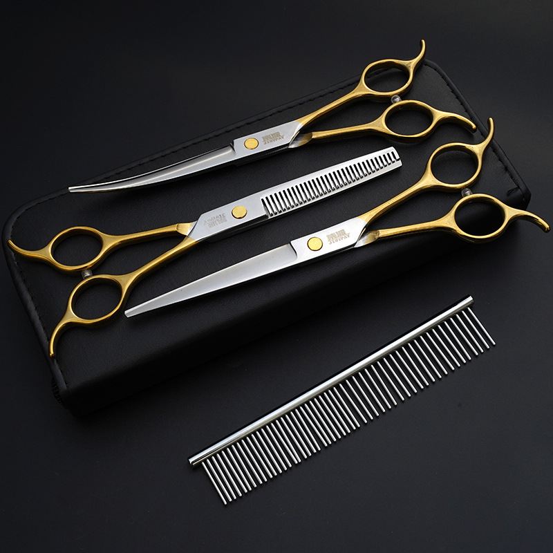 Tijeras para mascotas de acero inoxidable para perros y gatos, tijeras planas de 7 pulgadas para el cuidado de perros y el recorte del pelo de mascotas.