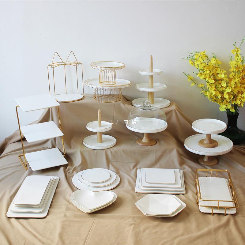 Wholesale Golden Wedding Dessert Table Ornaments suit Afternoon Tea Stand Cake Tray Display Stand Birthday Egg