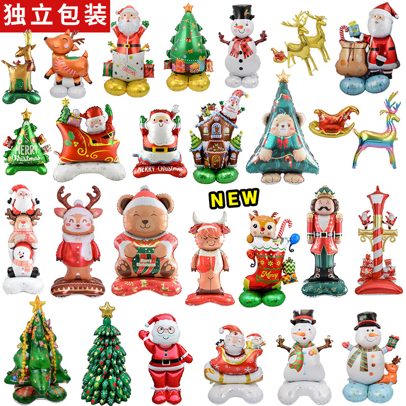 Globo de Navidad 4D de gran tamaño Base de globo tridimensional Trineo de Santa Claus Decoración de ciervos Árbol de Navidad