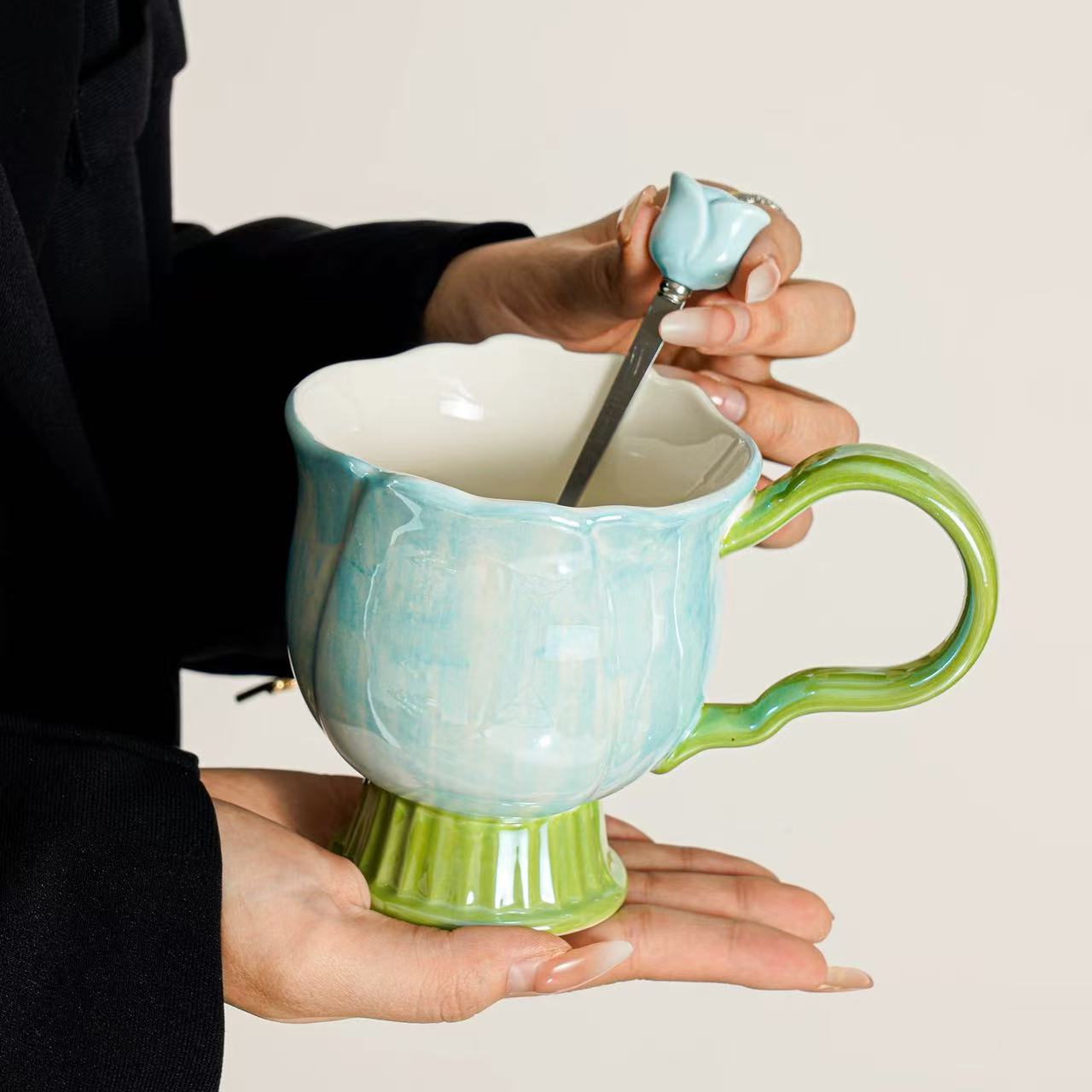 Tazas de cerámica de alto nivel, tazas de agua caseras, tazas de té de flores de oficina, regalos para chicas