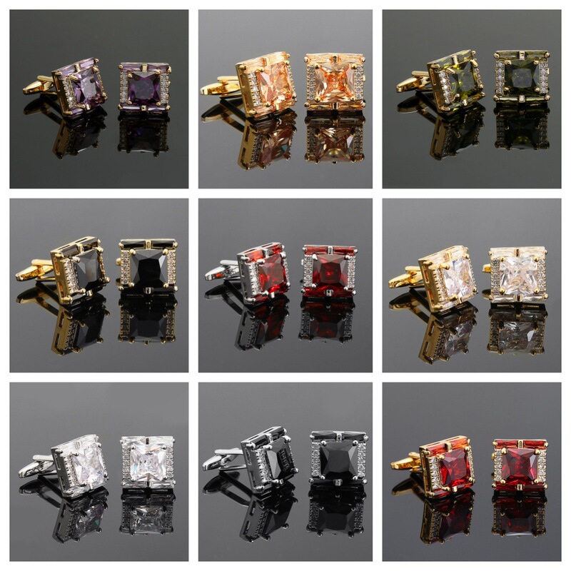 Square Diamond Men's zircon crystal cufflinks fashion French style shirt suit cufflinks cuffinks cross-border hot sale