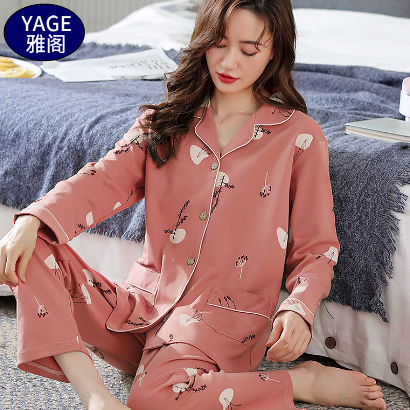 Pijamas de algodón puro Primavera y otoño de las mujeres de manga larga más tamaño cardigan traje de mediana edad y ancianos madre pijamas Otoño e Invierno