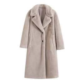 御姐风秋冬新款女装名媛貂毛质感人造皮草效果长款大衣外套女风衣