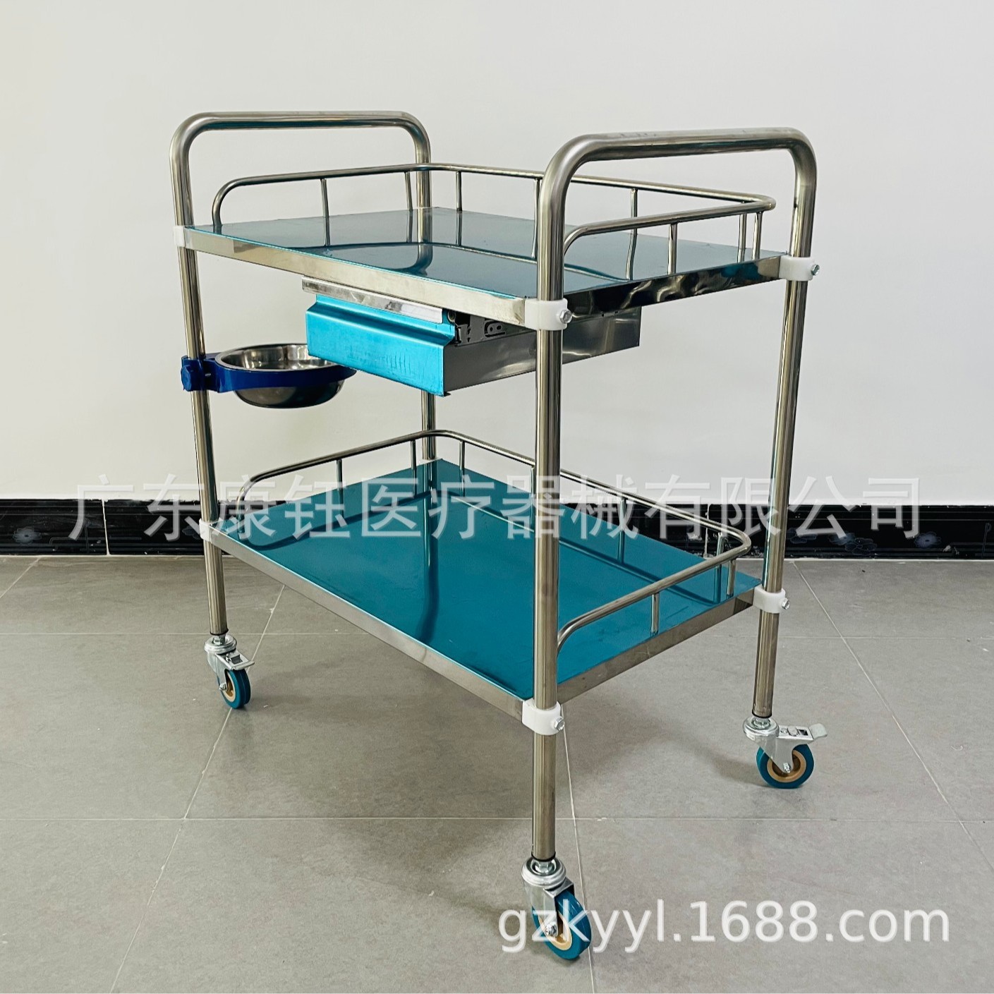 Stainless steel two-tier double-drawer treatment cart is suitable for hospital outpatient clinics, wards, dressing rooms, and examination centers