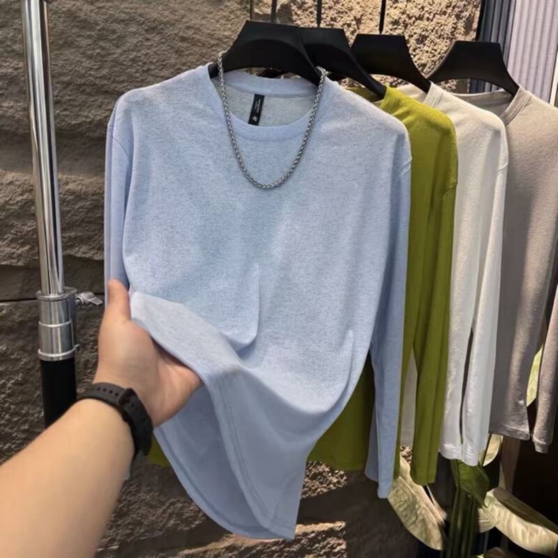 Men's Summer Round Neck Long-Sleeve Sun Protection T-Shirt 2025 New Fashion Versatile Youth Solid Color Plain Base Shirt Trendy Men's Summer Round Neck Long-Sleeve Sun Protection T-Shirt 2025 New Fashion Versatile Youth Solid Color Plain Base Shirt Trendy