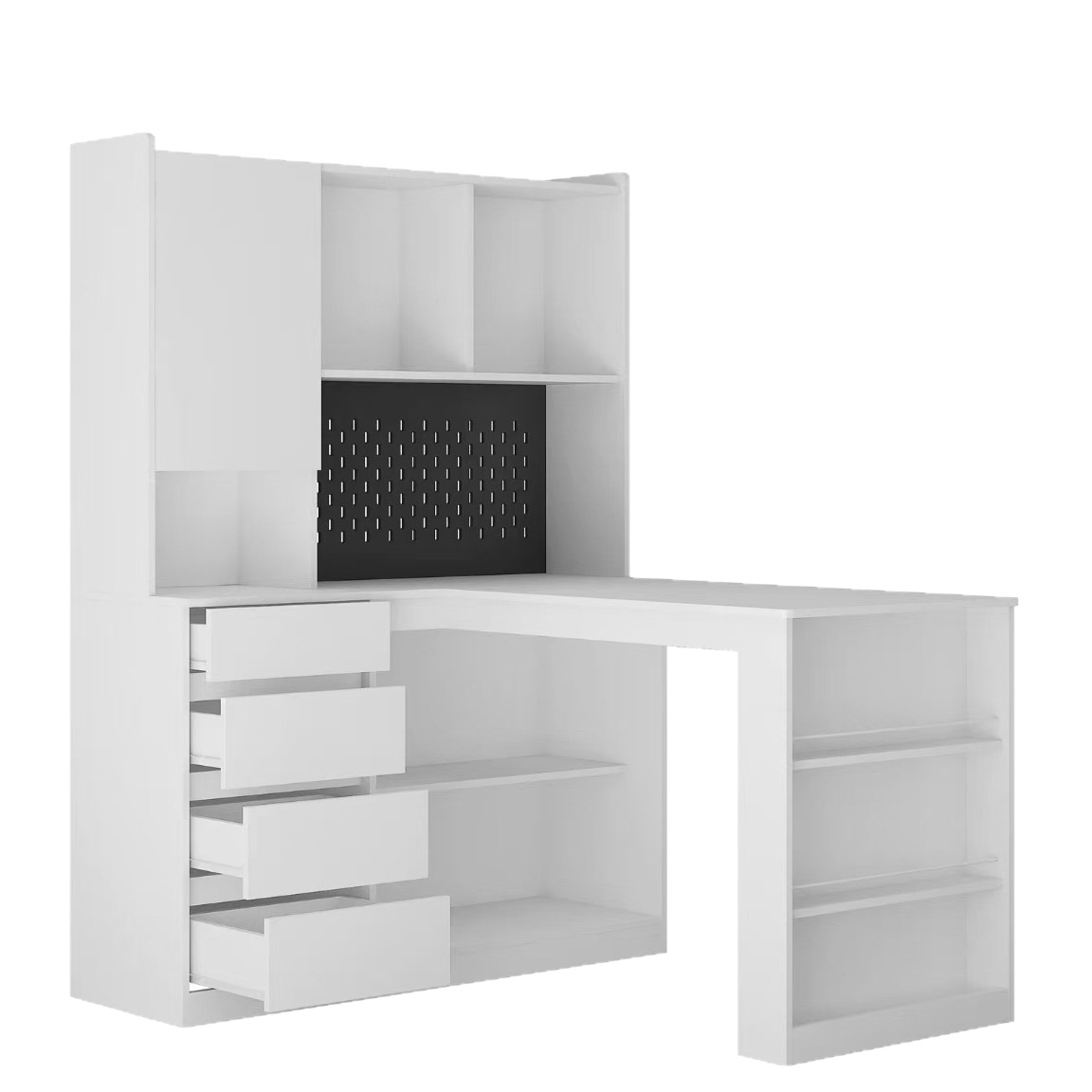 Escritorio de comercio electrónico transfronterizo en forma de L, con toma de corriente y luz LED, escritorio de computadora de madera con cajón