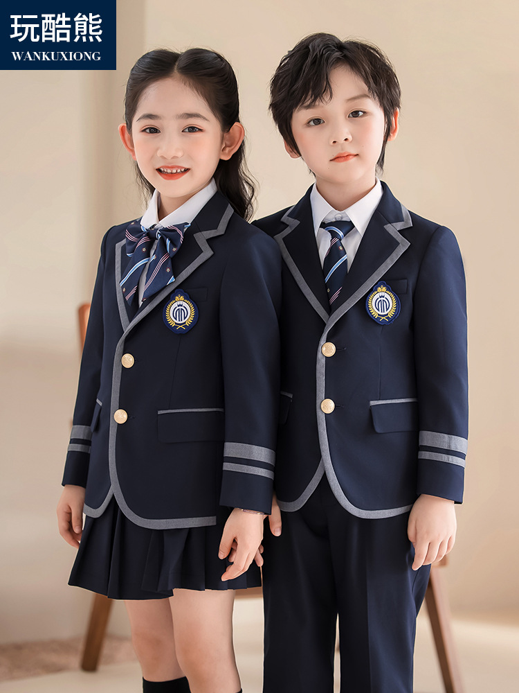 Playful Bear Primary School Uniform Spring and Autumn Set British Style Suit Three-Piece Middle School Class Uniform Kindergarten School Uniform Trendy