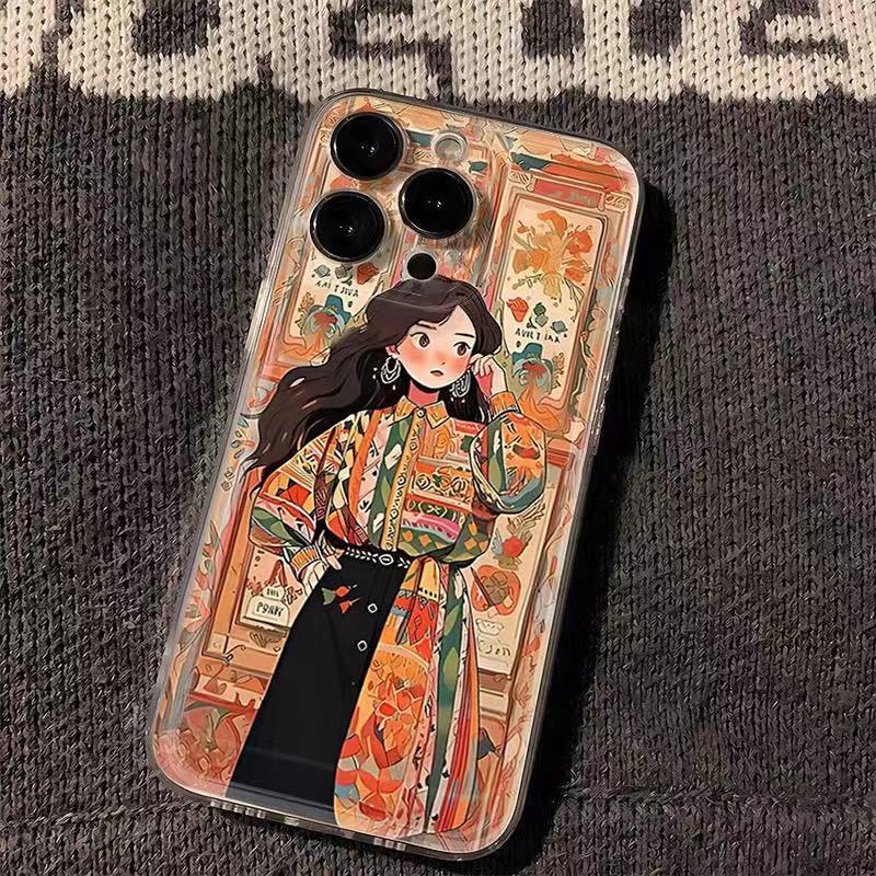 Applicable to Apple 15 Zhao Lusi same girl graffiti iphone14pro drop-resistant 13 transparent 12pro all-inclusive