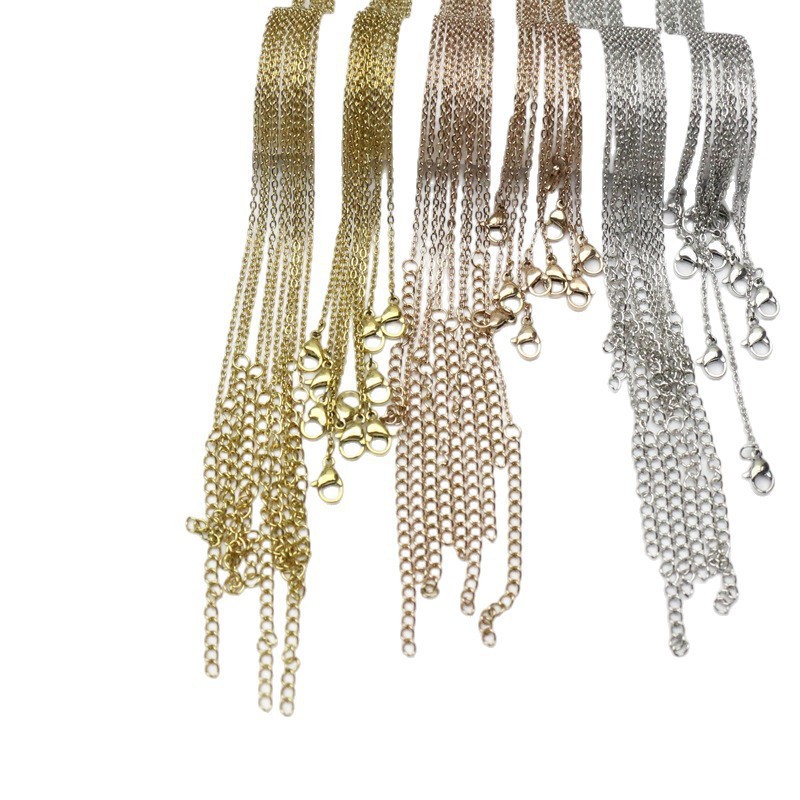 项链18K不锈钢O字链嘴唇链十字链龙虾扣真空炉内电镀金不掉色项链