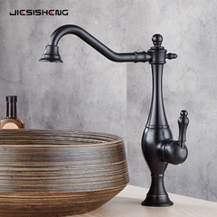 跨境仿古全銅廚房水槽龍頭家用可旋轉洗手池台上盆冷熱水龍頭防濺