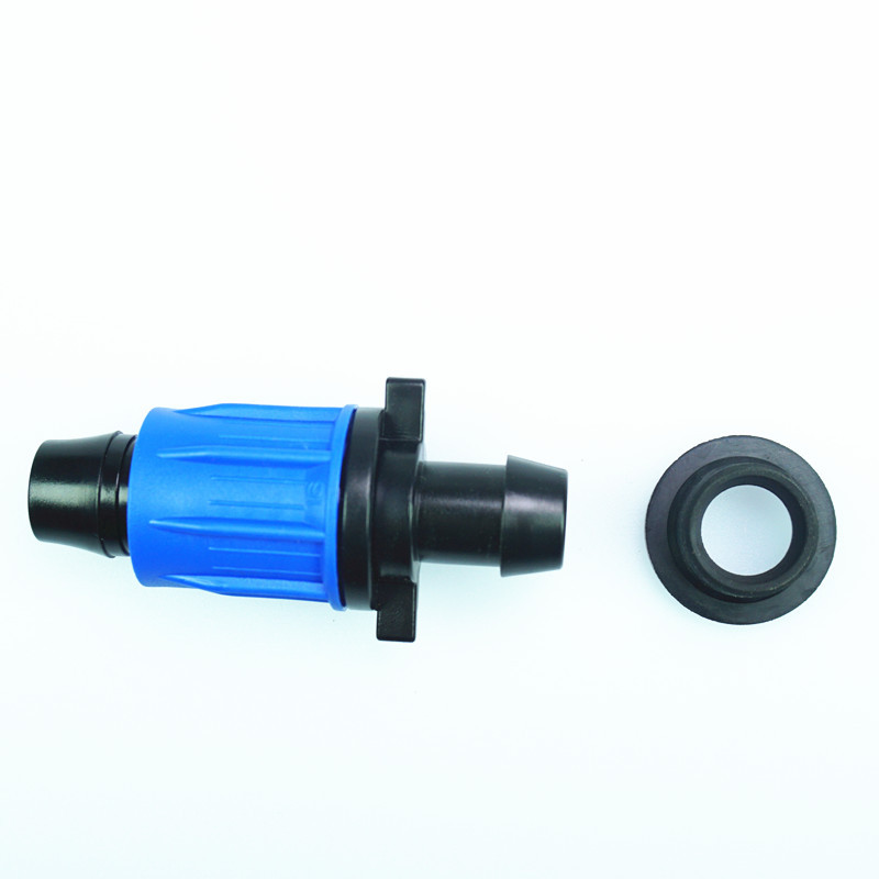 Capas azules 16 PE tubo de bloqueo de derivación con junta de junta de junta en forma de T para evitar la caída de presión de agua gran microrroyección de riego por goteo