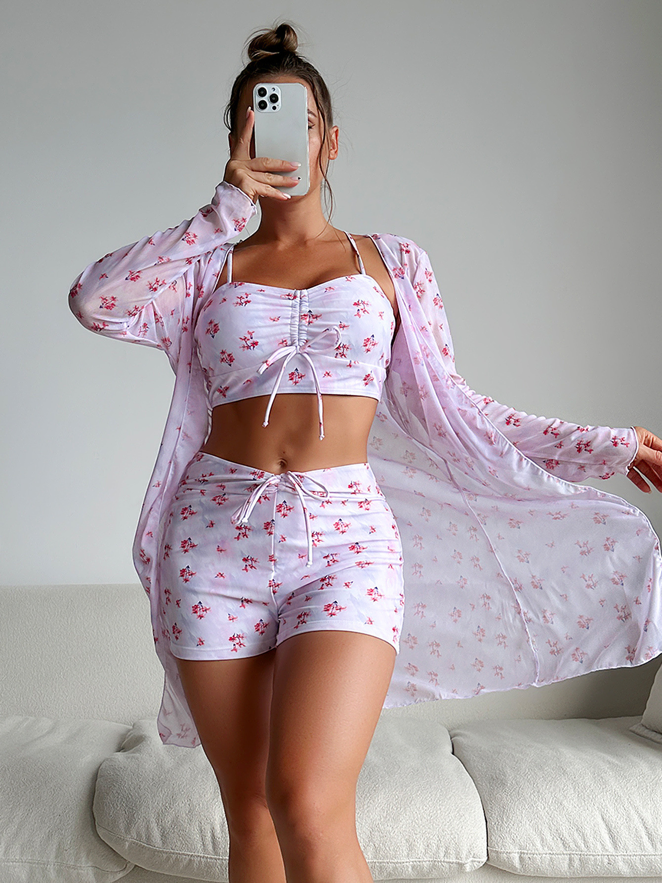 Mingyi 2024 nuevo multicolor de moda europea y americana de alta gama sexy impreso BIKINI de tres piezas traje de baño de mujer