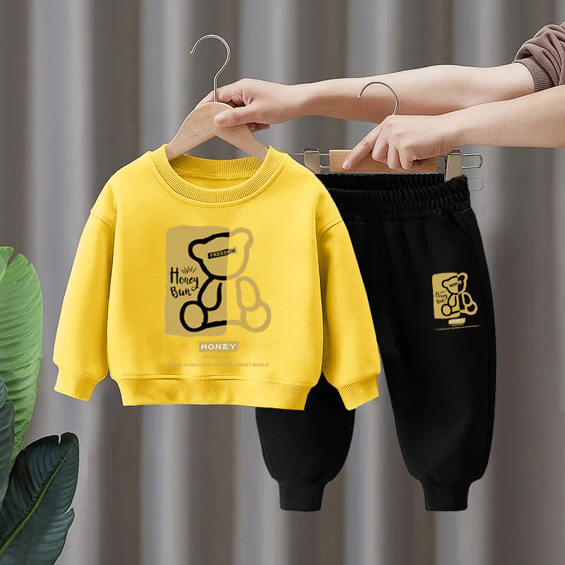 Boys' autumn suit 2024 new winter spring and autumn girls two-piece children's sweater bottoming shirt pants autumn