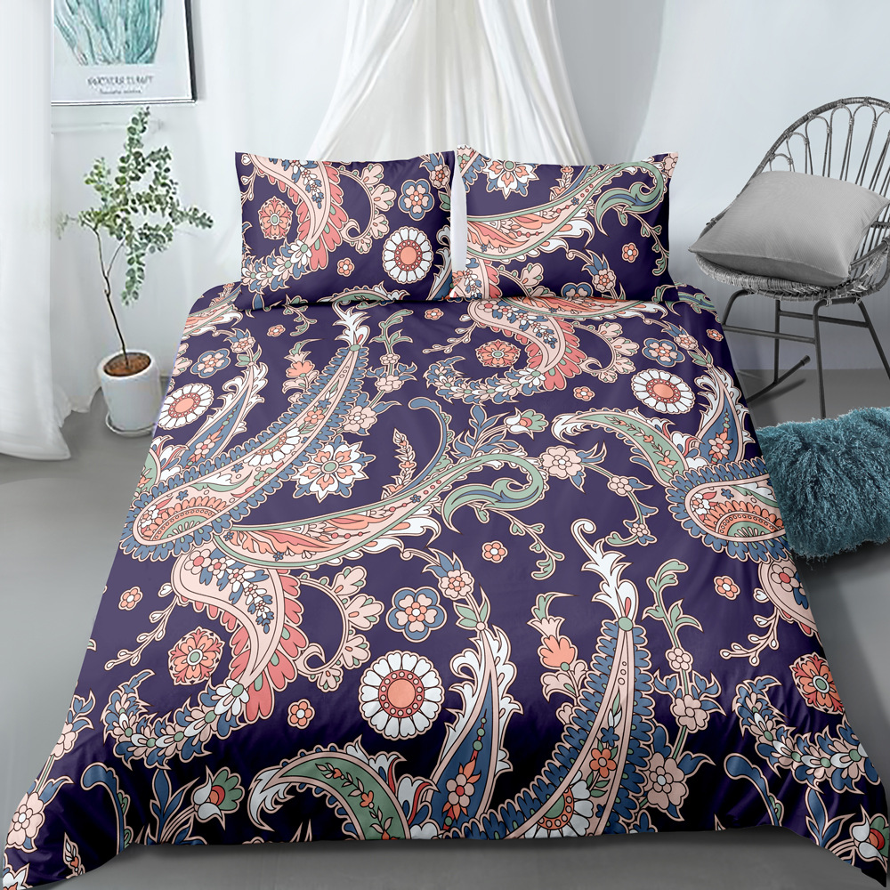 Parure de lit trois pièces de style ethnique imprimé numérique, housse de couette et taie d'oreiller, personnalisable, nouvelle collection_voghion.com