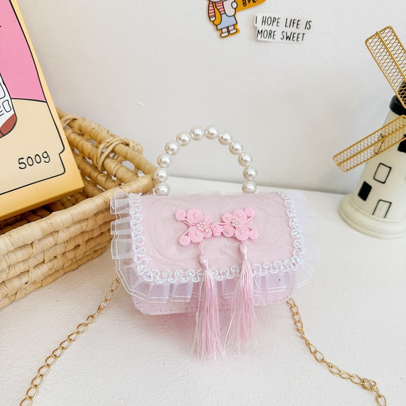 Nuevo bolso infantil súper lindo, niña pequeña, bolsa de perlas, chica encantadora, princesa encantadora, viento de encaje