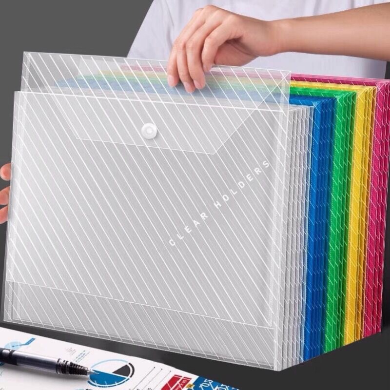 A4 File Bag Storage Bag File Bag White Thickeneded Button Bag Test Paper Bag Transparent File Bag Large Capacity Information