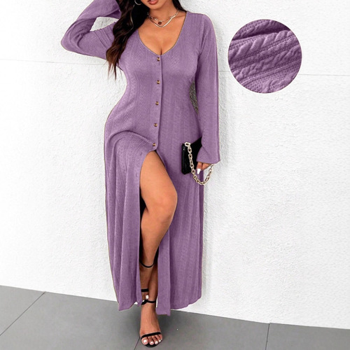 2025 Amazon Cross-border Overseas Women's Simple Casual Wind Dress Autumn Winter Fitted Design Step Dress