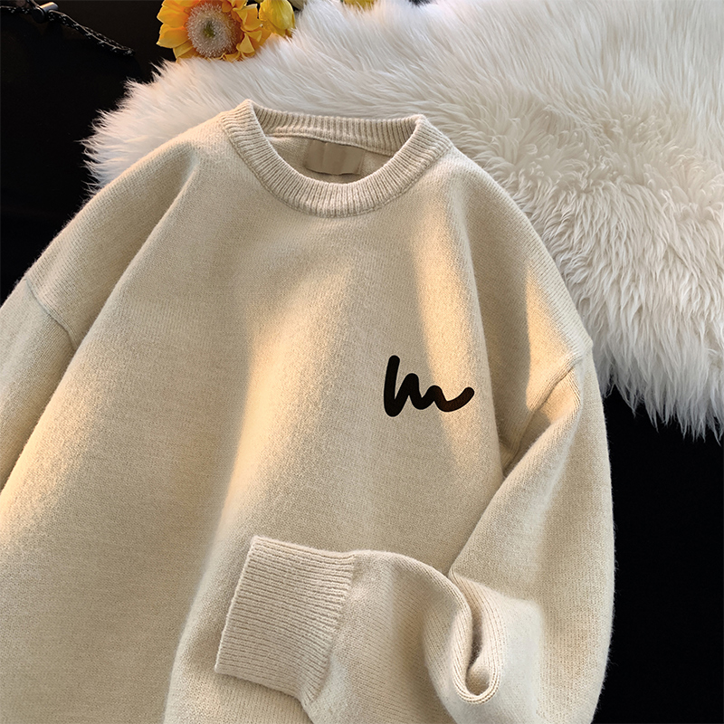 Round neck sweater men's 2023 new autumn and winter warm sweater bottoming shirt boys fashion brand thickened knitted coat