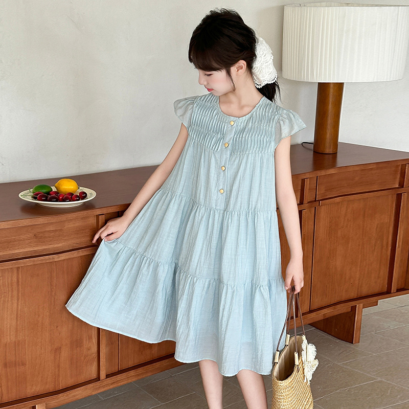 Girls' Dress Summer 2025 New Stylish Children's Flutter Sleeve Super Pretty Big Girl Summer Thin Dress