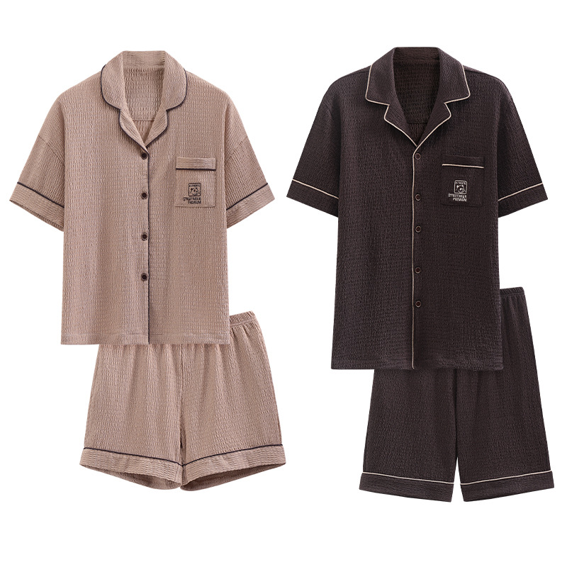 2023 verano nueva pareja pijamas de las mujeres solapa cardigan manga corta shorts coreano casual hombres ropa para el hogar