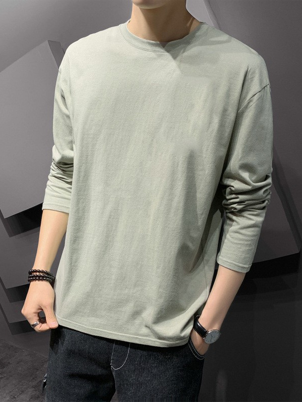 2024 nueva camiseta de manga larga para hombre barata y buena versión coreana de ropa suelta, ropa de otoño, camiseta de fondo juvenil