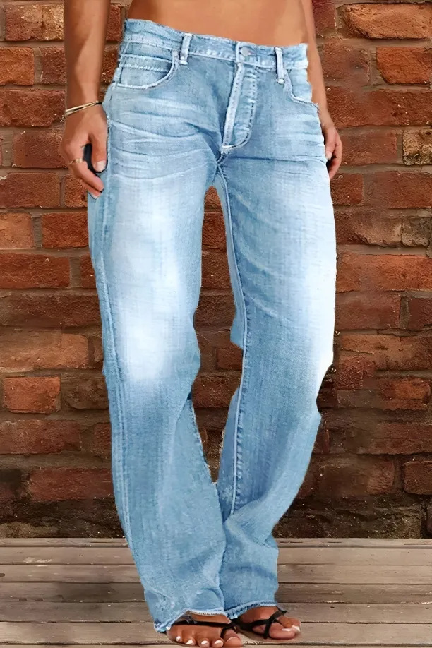 Cross-Border Foreign Trade Women's Denim European And American Trend Mid-Waist Ripped Casual Straight Pants Factory_ecoleips.com