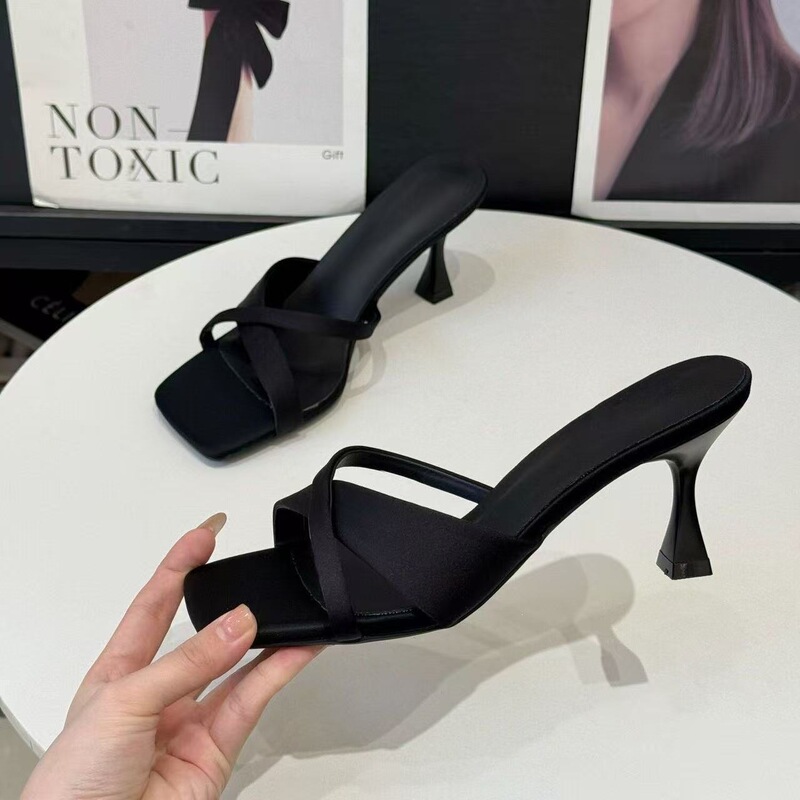Cross-Strap Square-Toe High-Heeled Sandals for Women, 2026 New Model, Stylish and Versatile Black Slip-On High Heels Cross-Strap Square-Toe High-Heeled Sandals for Women, 2026 New Model, Stylish and Versatile Black Slip-On High Heels