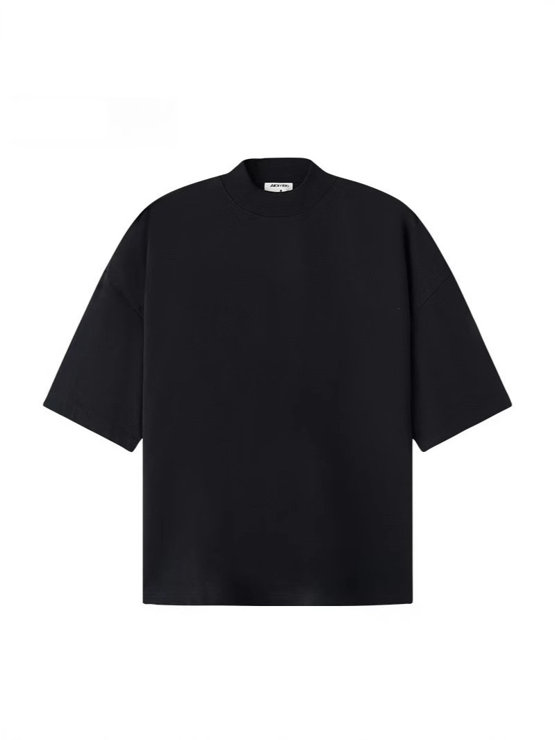 Bajia modelo de cuello pequeño de cuello alto europeo y americano camiseta de manga corta hombre hombro caído suelto pareja casual en la parte superior versátil