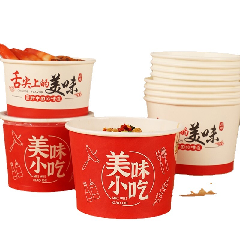 Tazón de papel desechable al por mayor caja de almuerzo redonda merienda caja de embalaje inauguración boda rojo tazón desechable comercial para llevar
