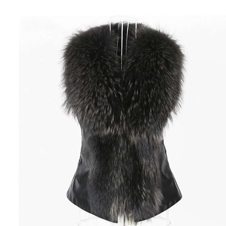 Демисезонный жилет короткий (Aliexpress) — slim fit с воротником из лисы, различные размеры S–4XL