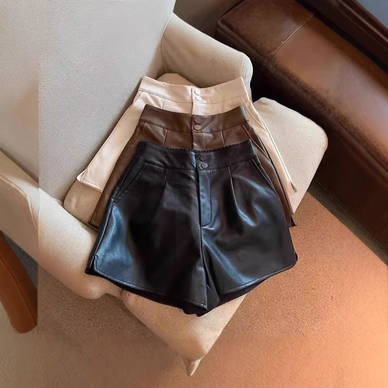 Leather Shorts Women's Autumn and Winter Outer Wear 2024 New High Waist Leather Pants plus size Wide Leg Slim Loose Base Boots Pants