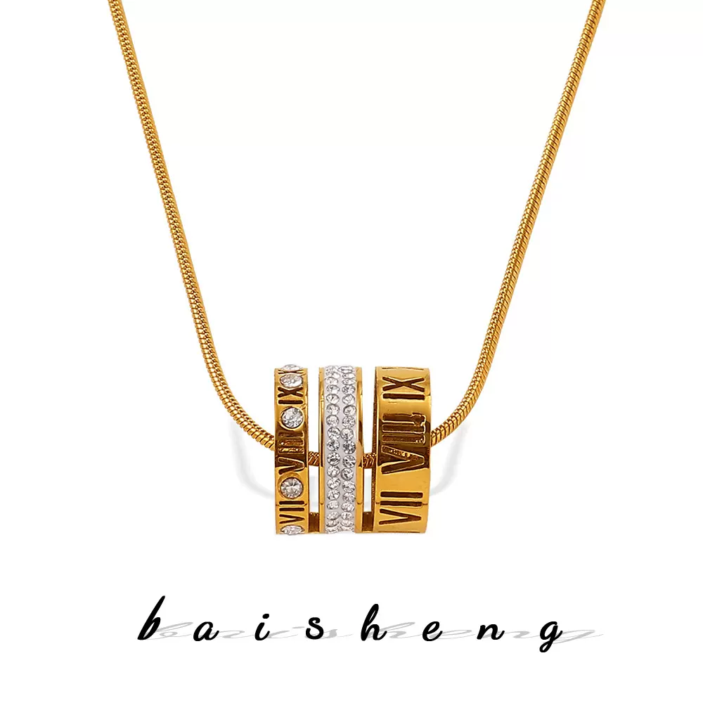 欧美跨境时尚饰品个性潮潮流多环颈链不锈钢镶钻小蛮腰项链