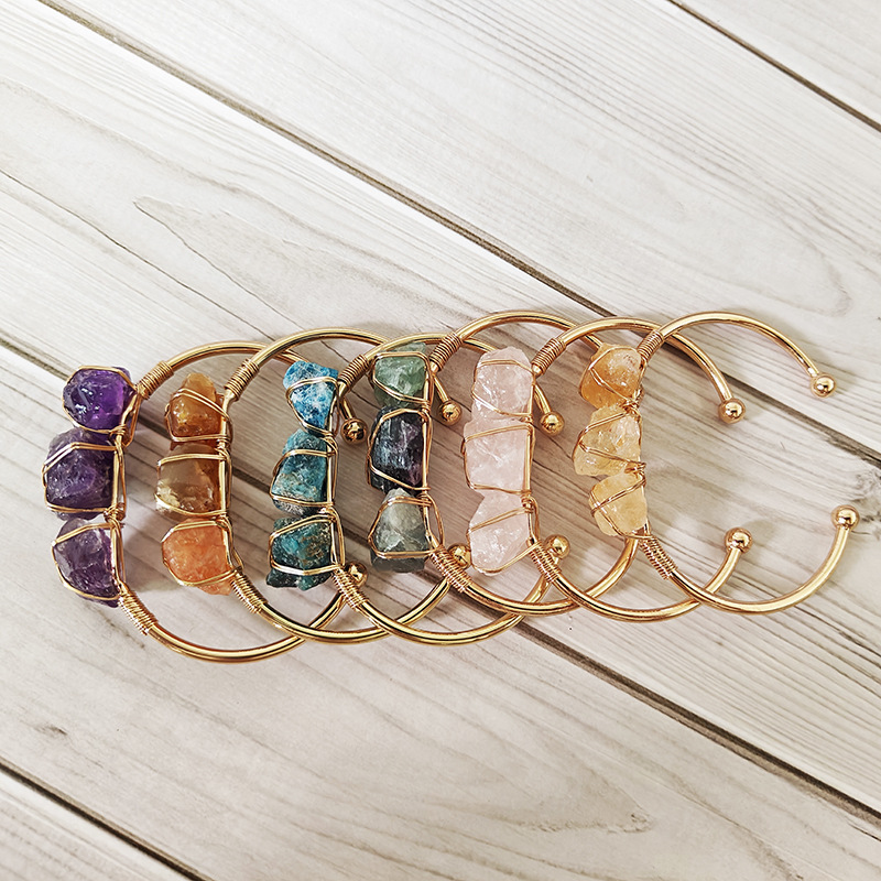 natural stone, Copper Material Solid Color Pattern All Seasons Season Retro Solid Color Natural Stone Bangle In Bulk
