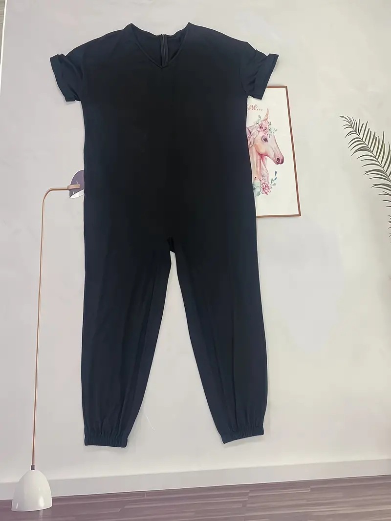 V neck Jumpsuit Short Sleeve Length Jumpsuit Ankle Tied Loose Overalls