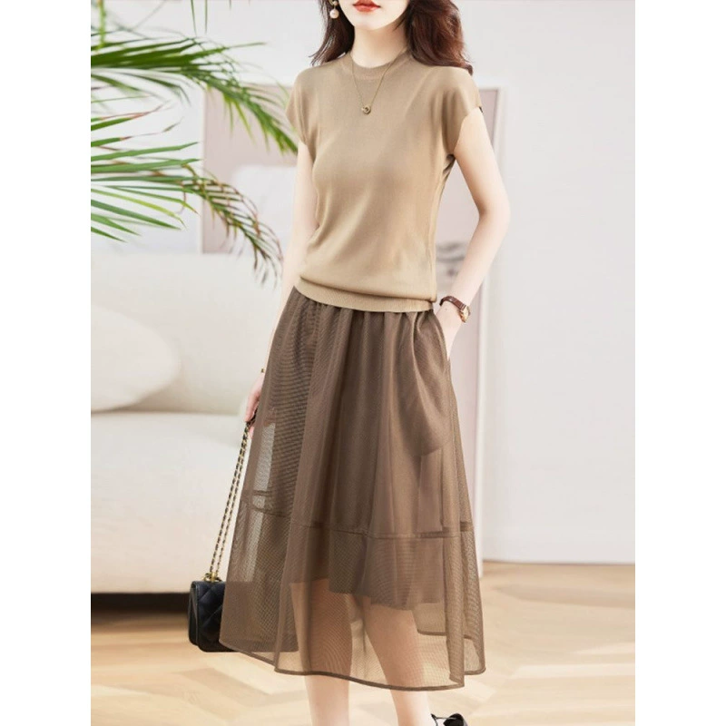 Двухсоставное платье для женщин лето 2025 новый стиль высококлассный элегантный иностранный стиль молодежный стройнящий костюм юбка