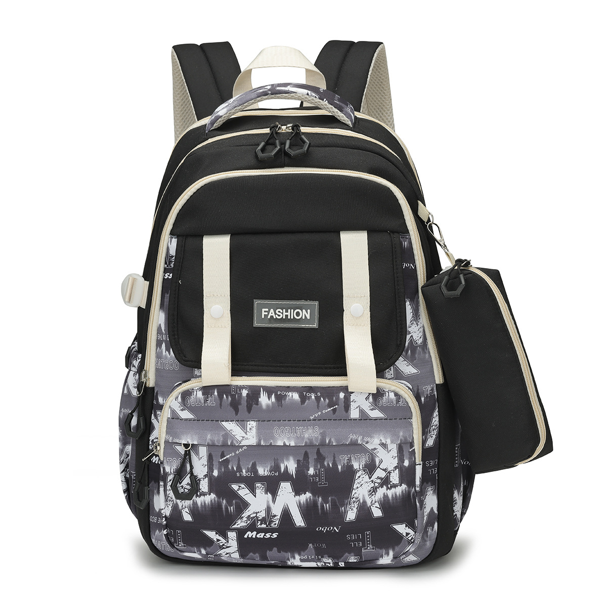 2024 nueva mochila casual de gran capacidad, mochila escolar impresa de todo fósforo de moda, mochila para estudiantes universitarios de secundaria y preparatoria al por mayor