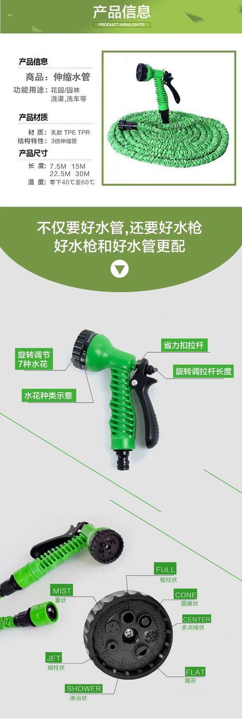 Cross-Border Hot-Selling High-Pressure Car Wash Water Gun, Household Telescopic Hose with Seven-Speed Adjustment, Explosion-Proof Soft Hose, Gardening Tool