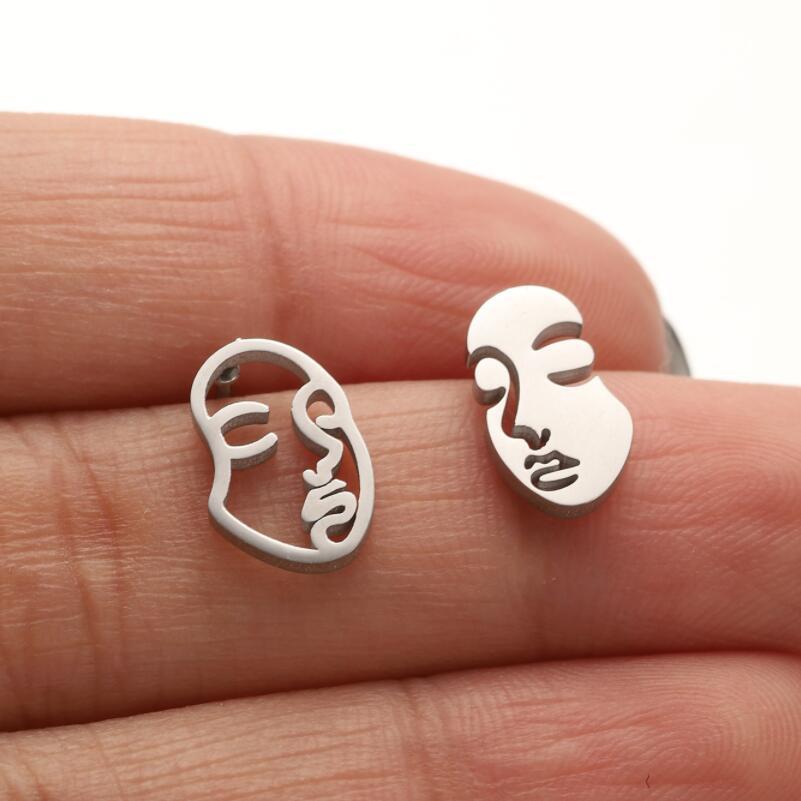 Real Gold Plated Plating Material PVD Coated Real Gold Plated Human Face Stainless Steel Simple Style Waterproof Non Tarnish Ear Studs