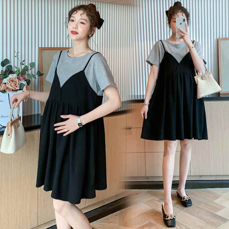 Pregnant women's dress summer dress 2021 New Fashion fake two-piece Summer small loose pregnant women's dress summer skirt