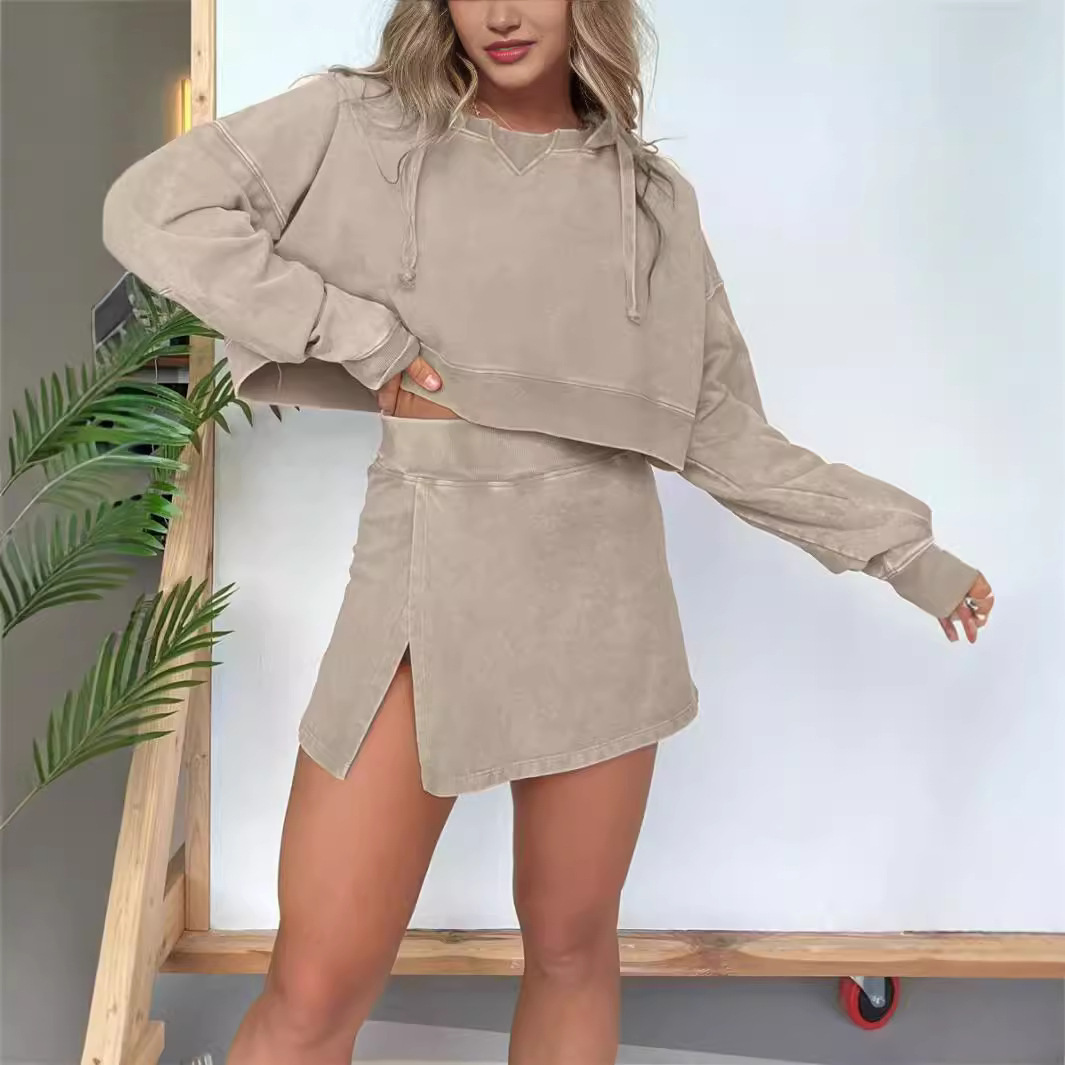 2026 Amazon Independent Platform Cross-Border European and American Autumn and Winter New Women's Long-Sleeved Hooded Sweatshirt Dress Set Casual