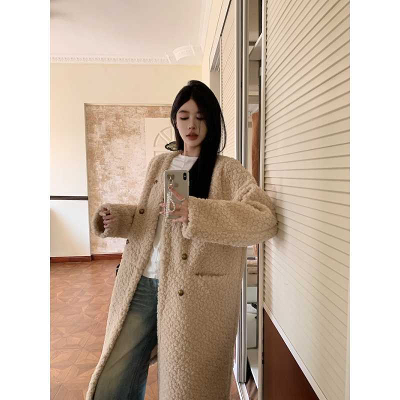 실제 촬영 및 실제 가격 한국 스타일 루즈 캐주얼 하이엔드 중간 길이 모피 두껍고 따뜻한 코트
