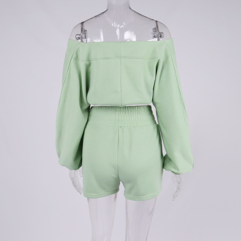 Lightgreen Crop Top With Shorts Wholesale Tracksuit