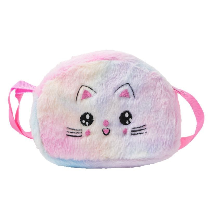 Nuevo cross-border atado teñido creativo ojo grande felino peluche bordado mochila de hombro de dibujos animados para niños lindo bolsa de almacenamiento