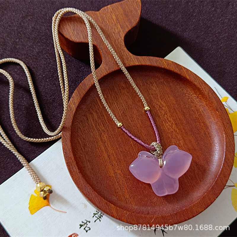 핑크색과 보라색 칼세도니 나비와 밀크티 로프 (20*30mm)